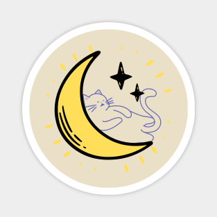 Cute cat sleep on the moon aesthetic illustration Magnet